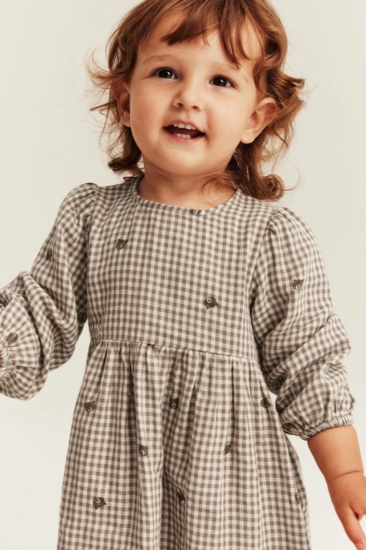 Baby checked dress with teddy bears