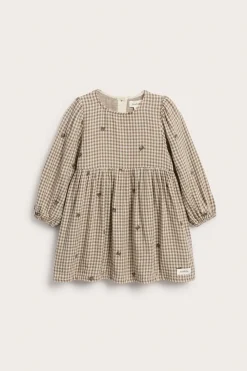 Baby checked dress with teddy bears