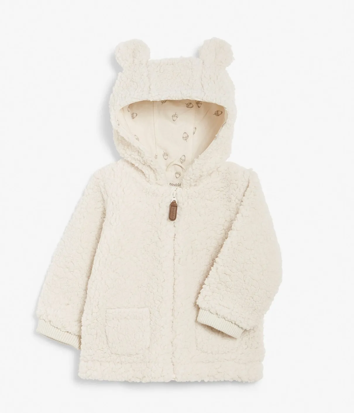 Baby cream teddy fur zipper front hoodie