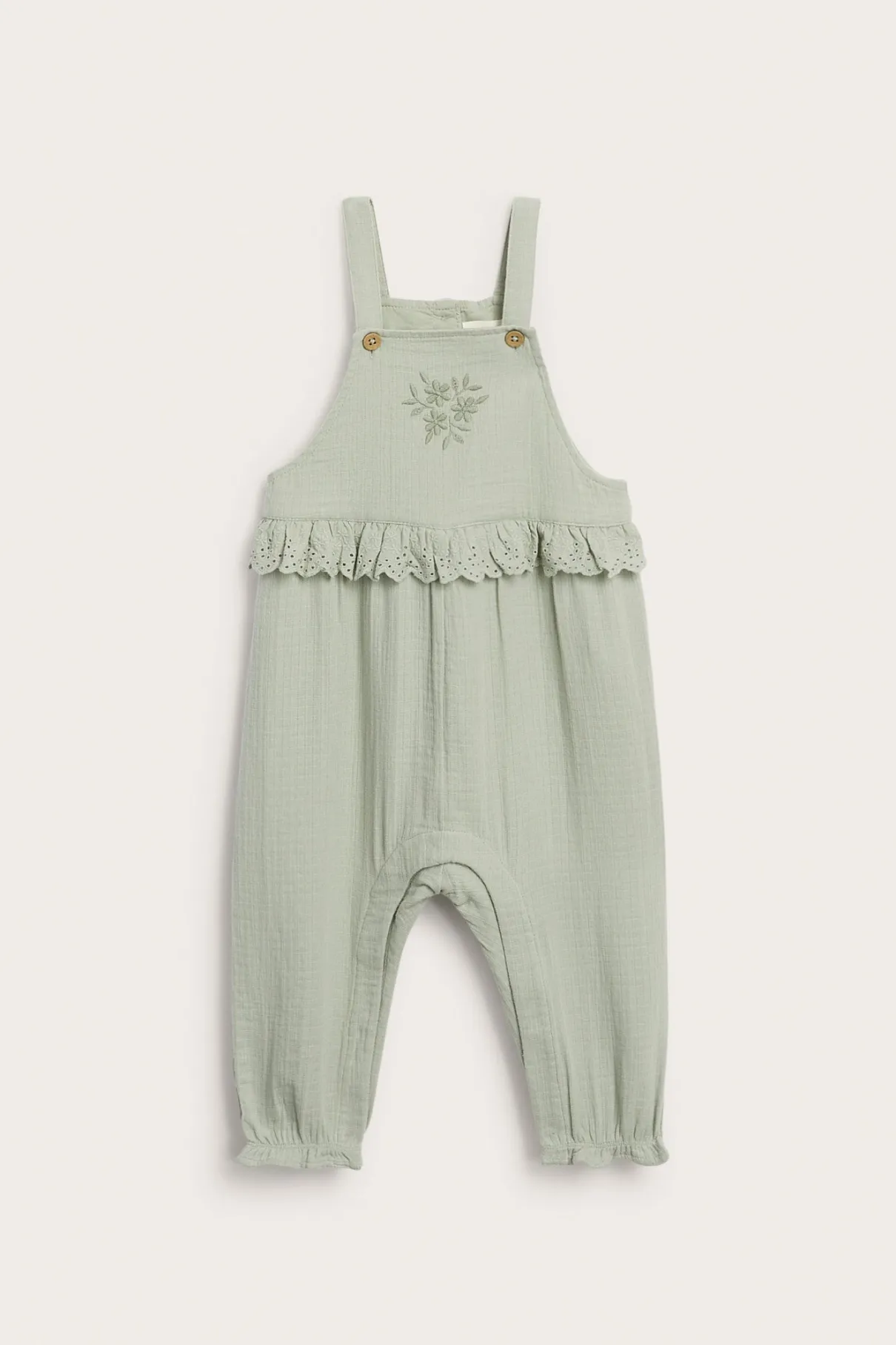 Baby dungarees with lace frill