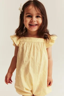 Baby embroidered woven romper