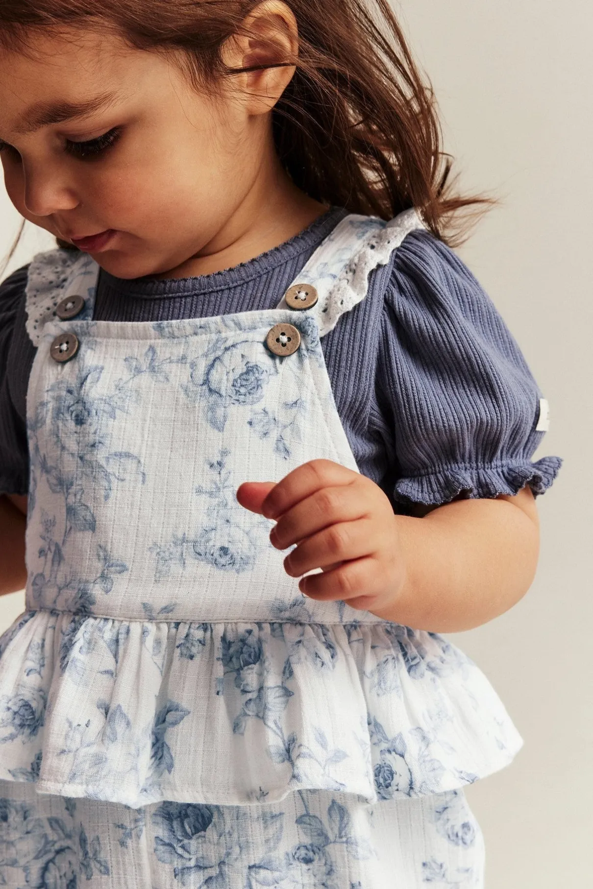 Baby floral dungarees with frill