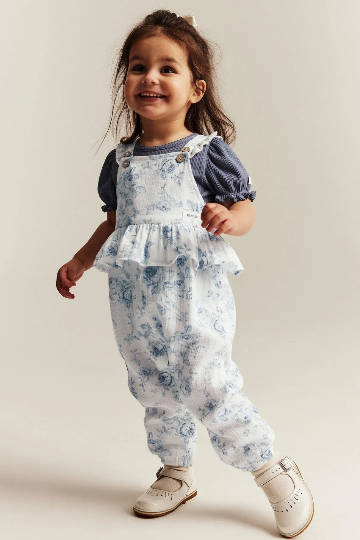 Baby floral dungarees with frill