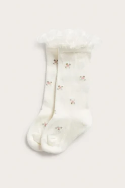 Baby floral knee-high socks with ruffle