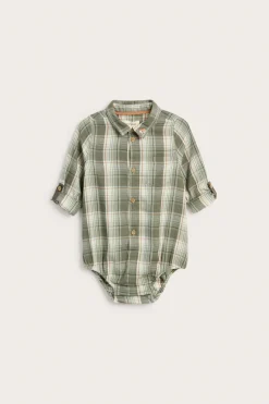 Baby green checked shirt bodysuit