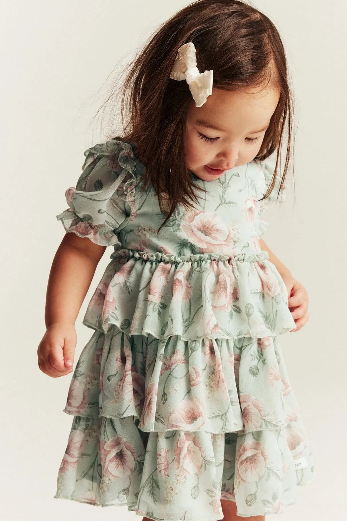 Baby green floral chiffon dress