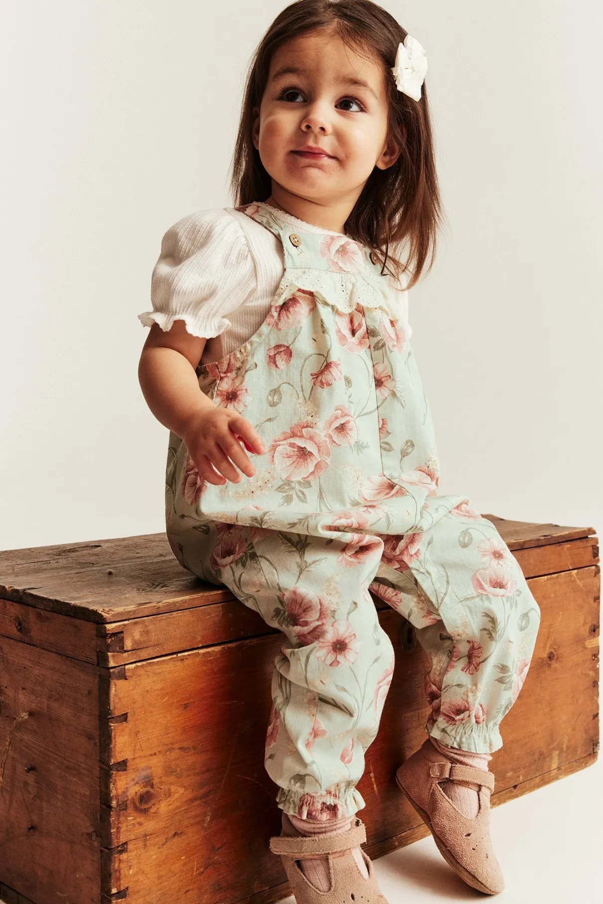 Baby green floral dungarees