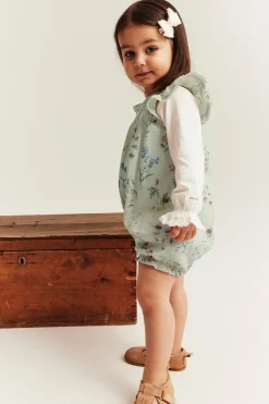 Baby green floral woven romper