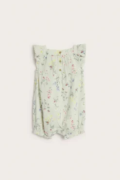 Baby green floral woven romper