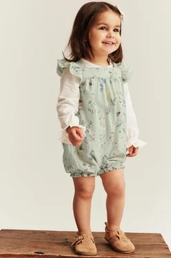 Baby green floral woven romper