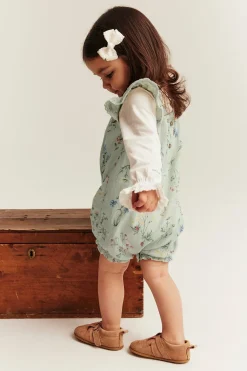Baby green floral woven romper