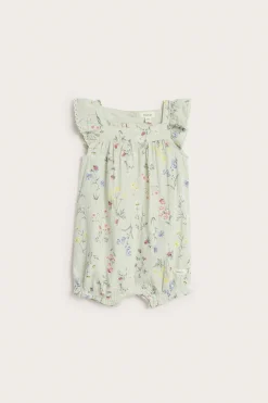 Baby green floral woven romper