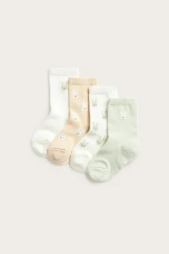 Baby green socks with rabbit motif 4-pack
