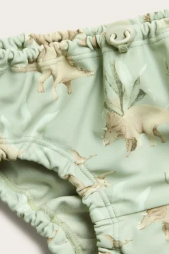 Baby green swim bottoms with dinosaur print