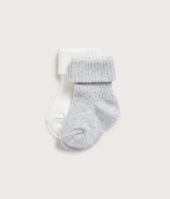 Baby grey/white folded cuff socks 2pk