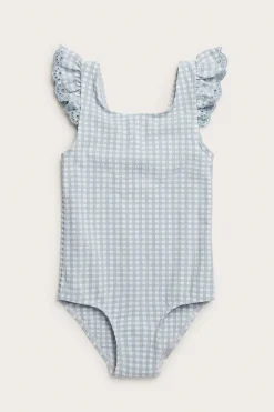 Baby & Kids blue checked frilled swimsuit