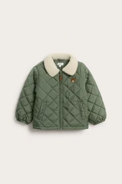 Baby & kids green quilted jacket with pile collar