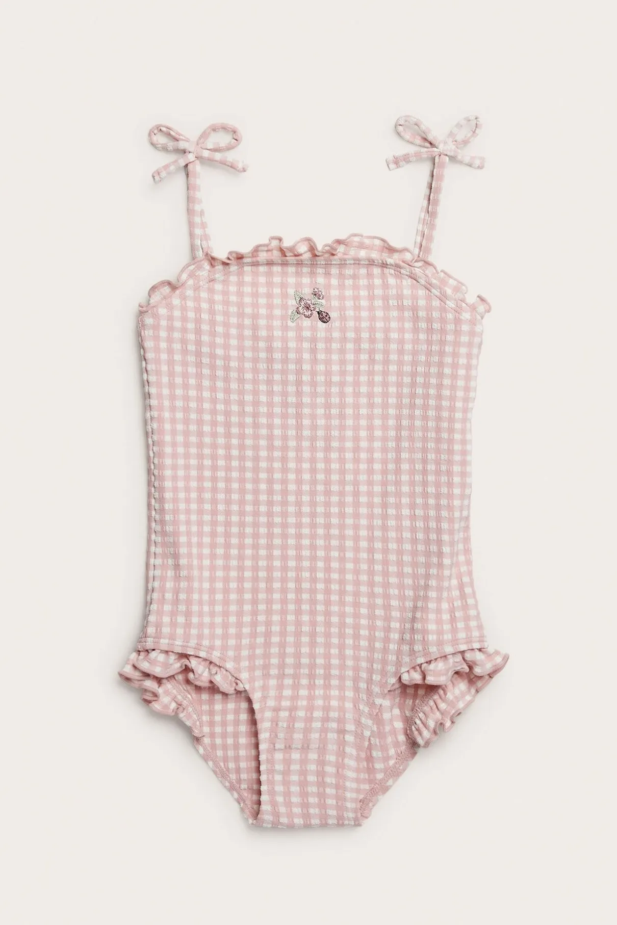 Baby & Kids pink checked floral swimsuit