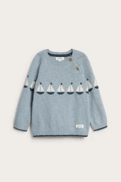 Baby knitted sweater with sailboats