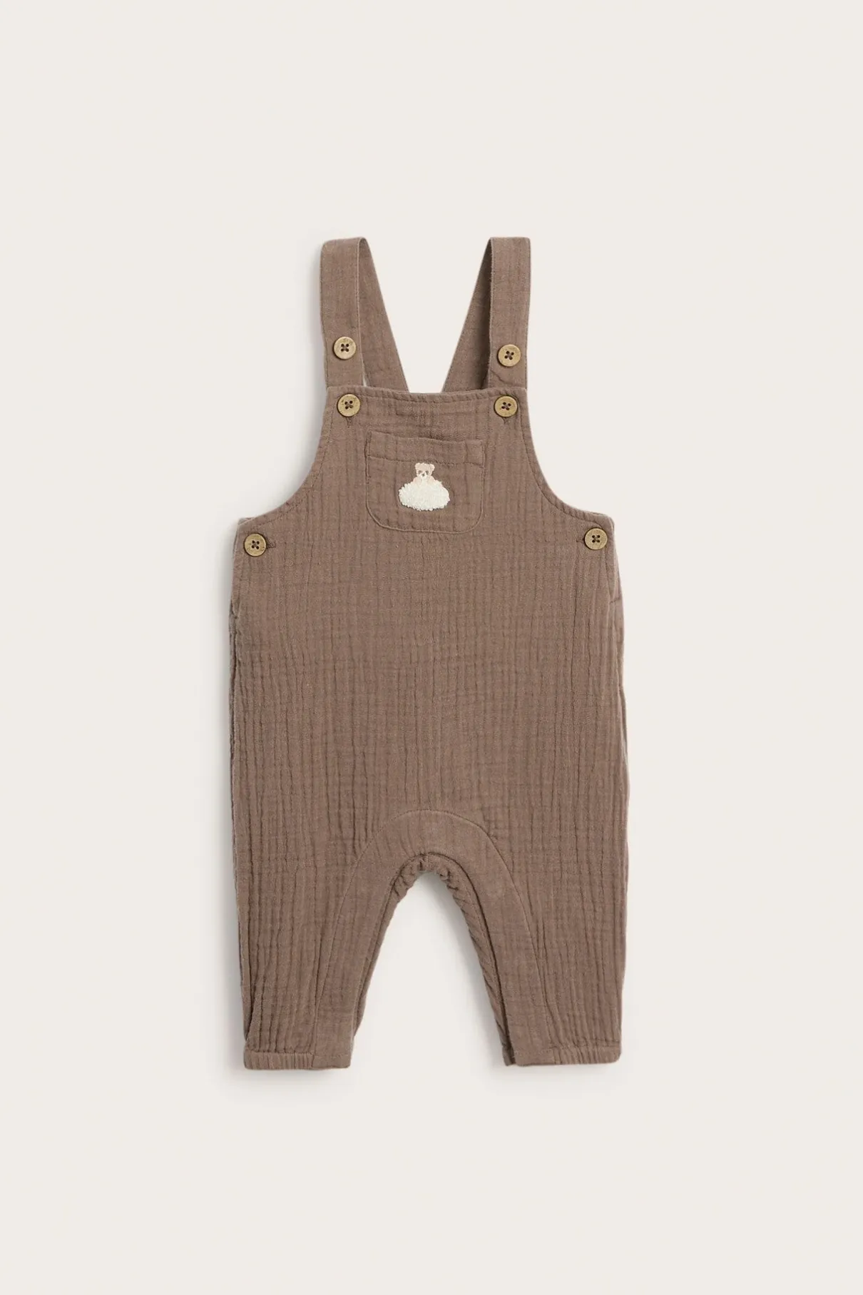 Baby muslin dungarees with teddy bear
