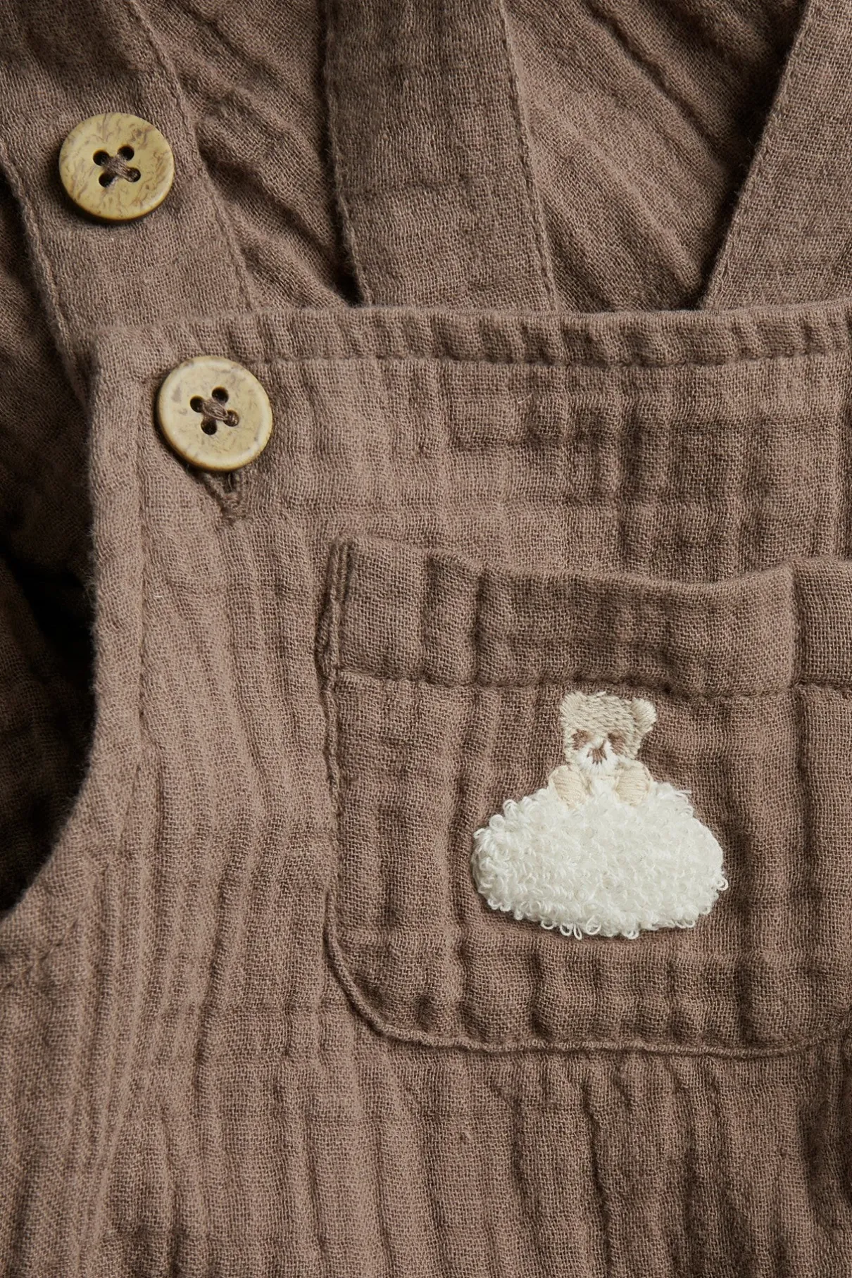 Baby muslin dungarees with teddy bear