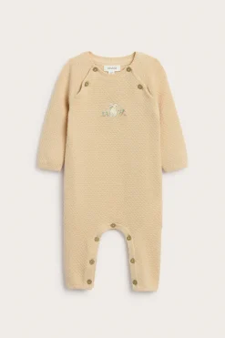 Baby orange knitted jumpsuit with embroidered rabbit