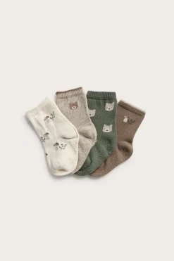 Baby 4-pack teddy bear print socks
