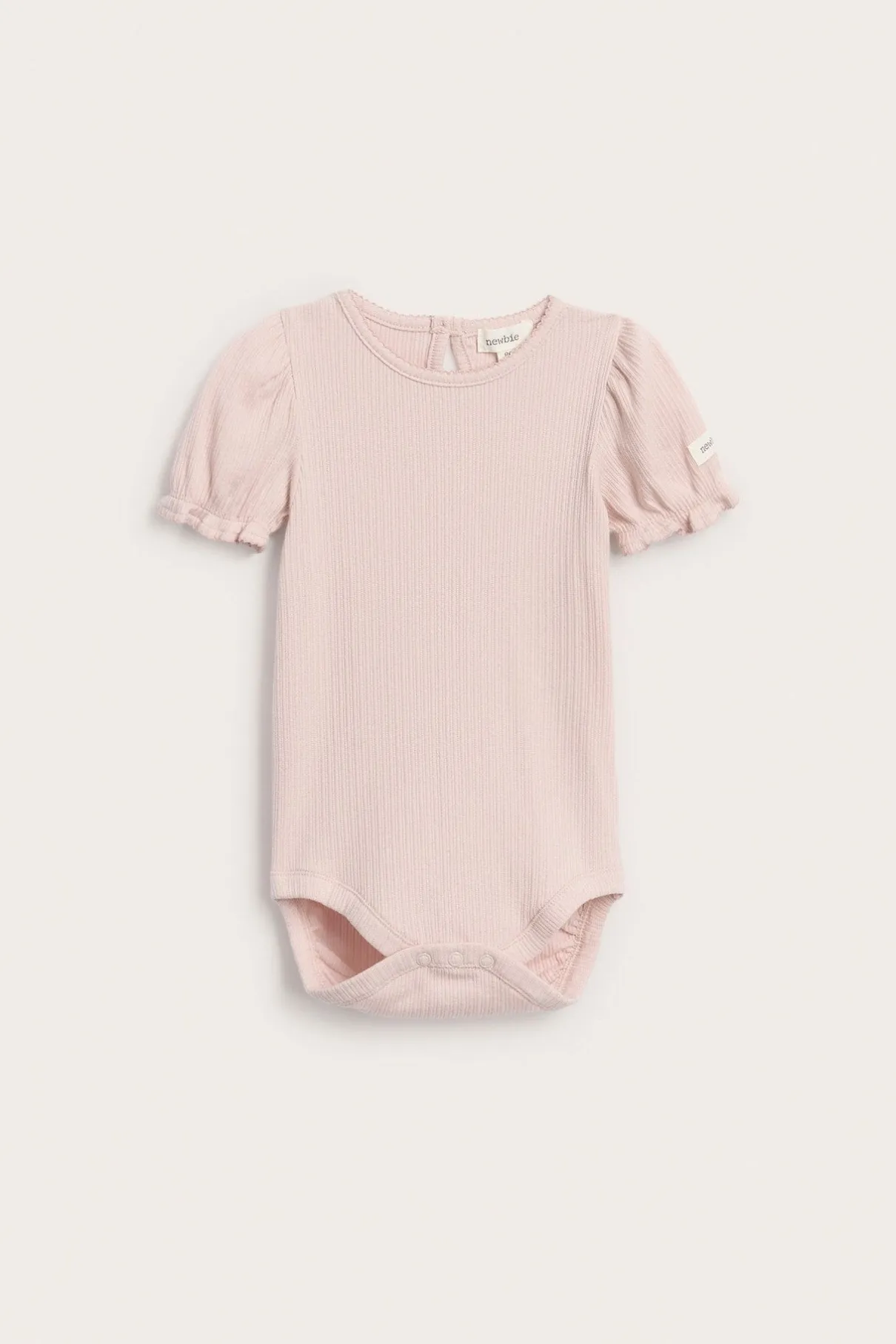 Baby pink bodysuit with short puff sleeves