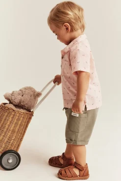 Baby pink floral short sleeve shirt