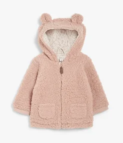 Baby pink teddy fur zipper front hoodie