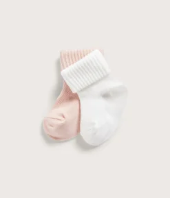 Baby pink/white folded cuff socks 2pk