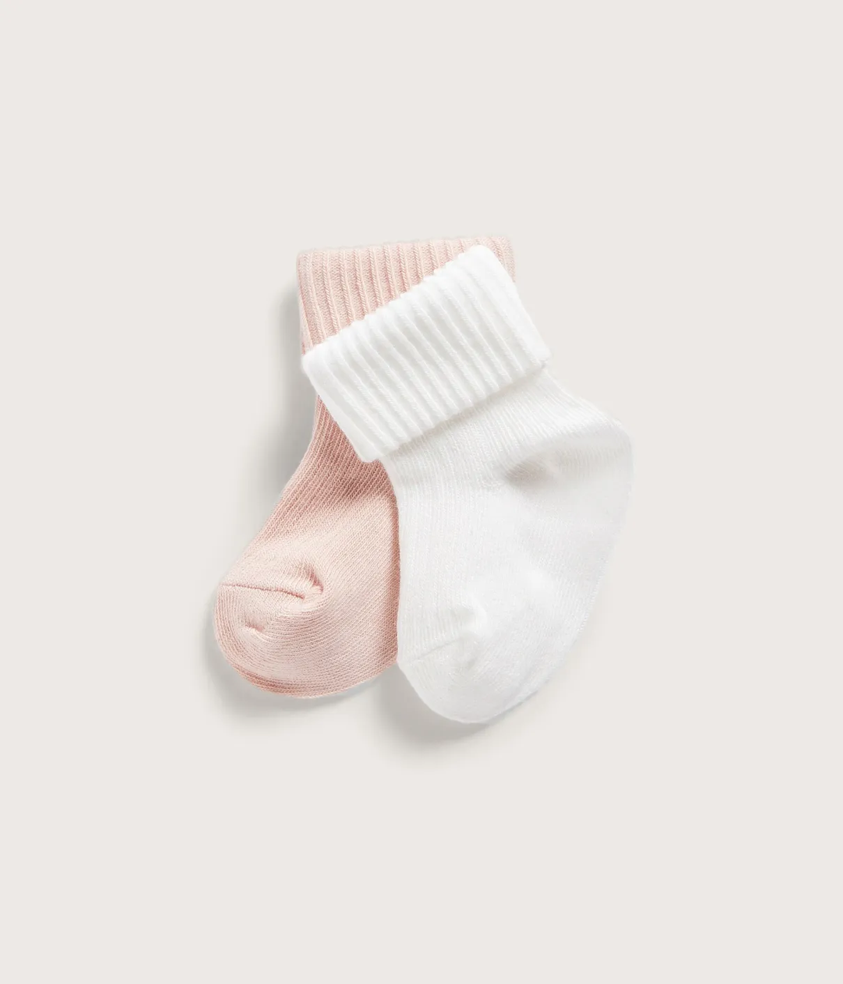 Baby pink/white folded cuff socks 2pk