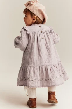 Baby purple floral woven frill dress