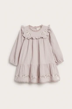 Baby purple floral woven frill dress
