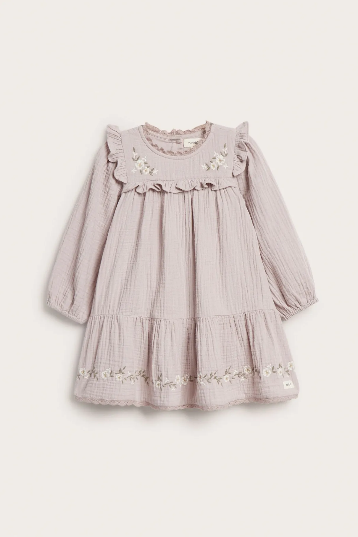 Baby purple floral woven frill dress