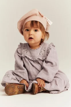 Baby purple floral woven frill dress