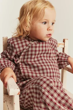 Baby red checked wrap-over bodysuit