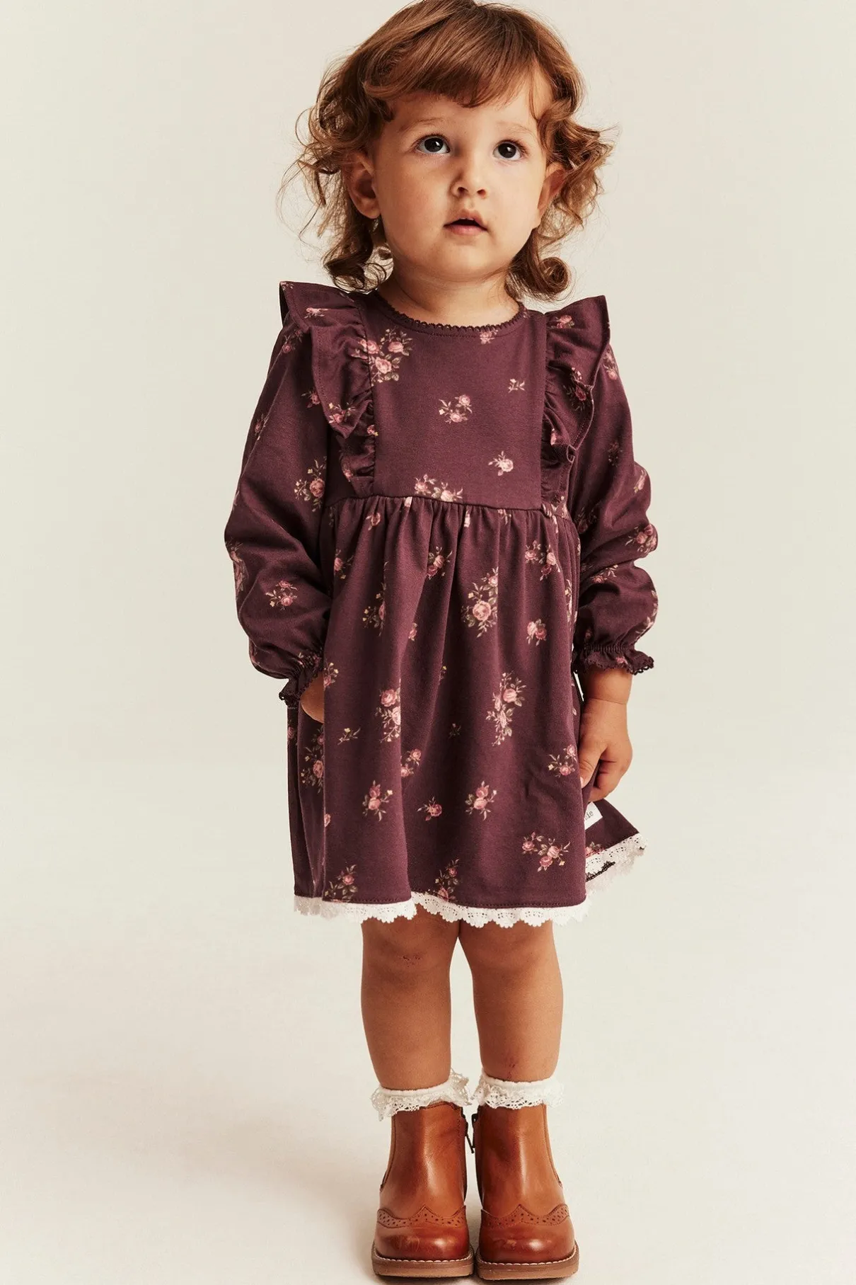 Baby red floral frilled dress