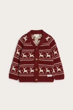 Baby red jacquard knitted cardigan