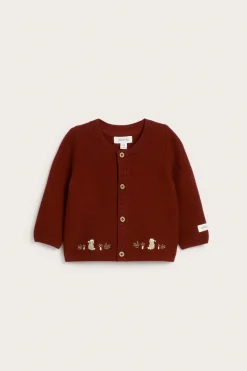 Baby red knitted christmas cardigan with bears