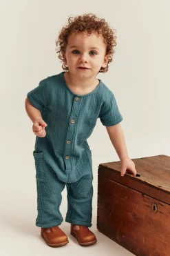 Baby short sleeve muslin romper