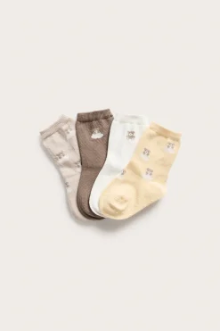 Baby teddy bear motif socks (4-pack)