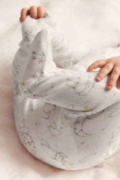 Baby white animal 2-way zip sleepsuit