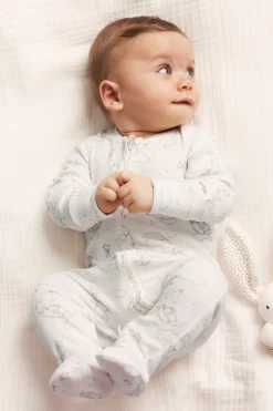 Baby white animal 2-way zip sleepsuit