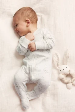 Baby white animal 2-way zip sleepsuit