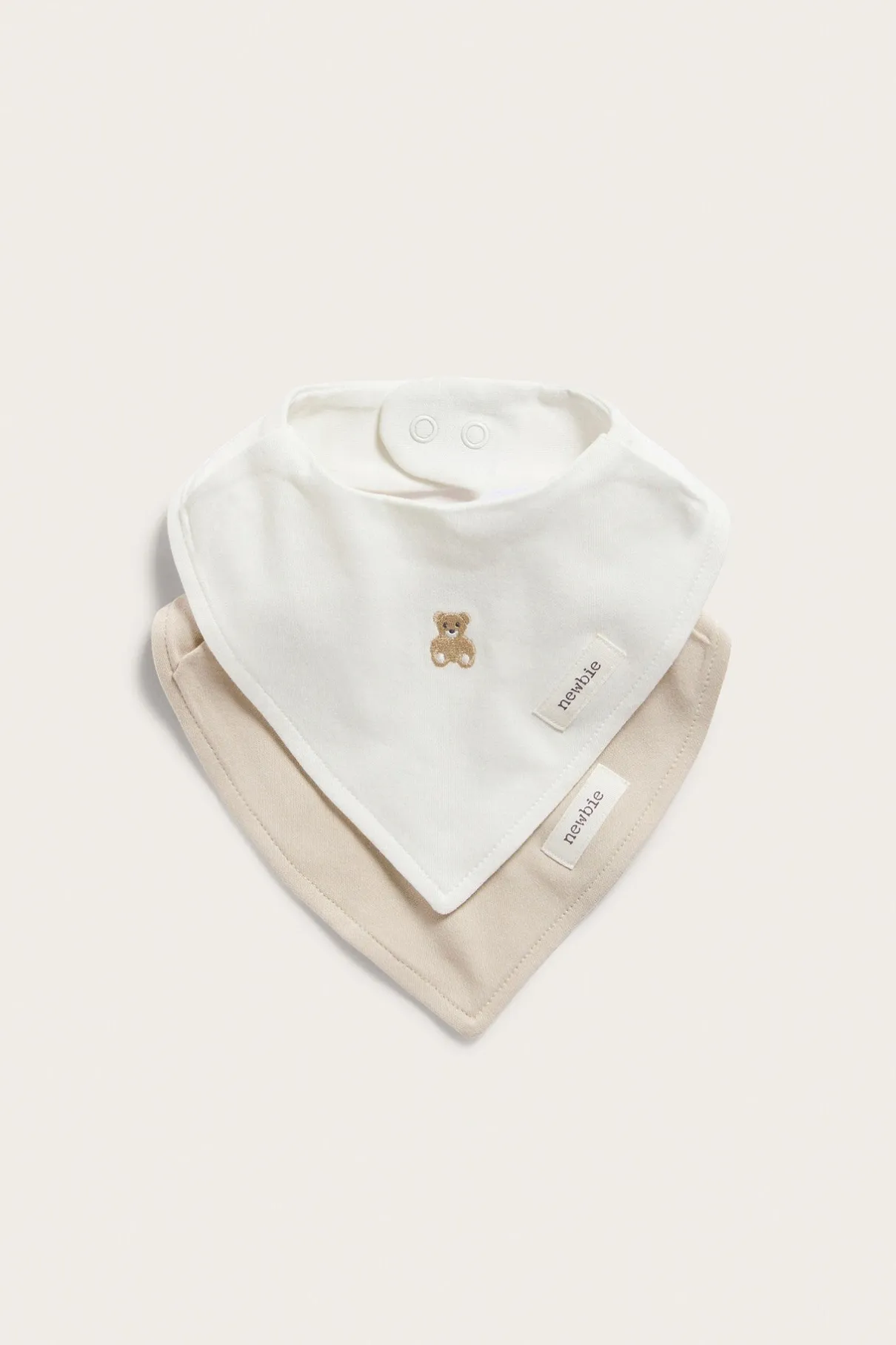 Baby white/beige teddy bear bibs 2pk