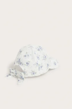 Baby white floral cap with bow