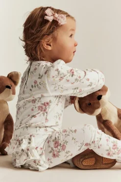 Baby white floral leggings with ruffles