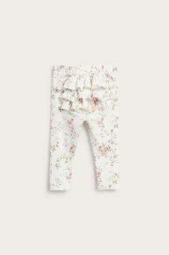 Baby white floral leggings with ruffles