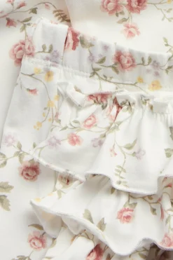 Baby white floral leggings with ruffles
